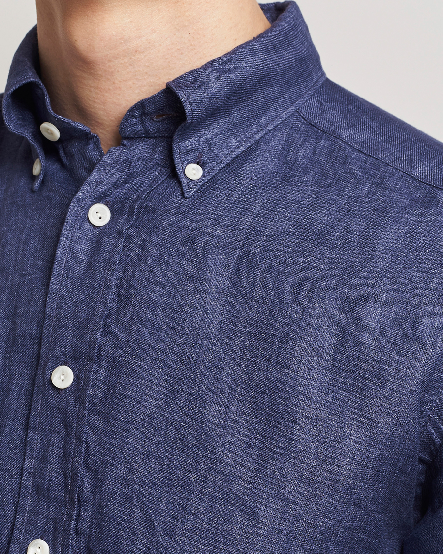Herren | Hemden | Eton | Slim Fit Linen Button Down Shirt Navy Blue