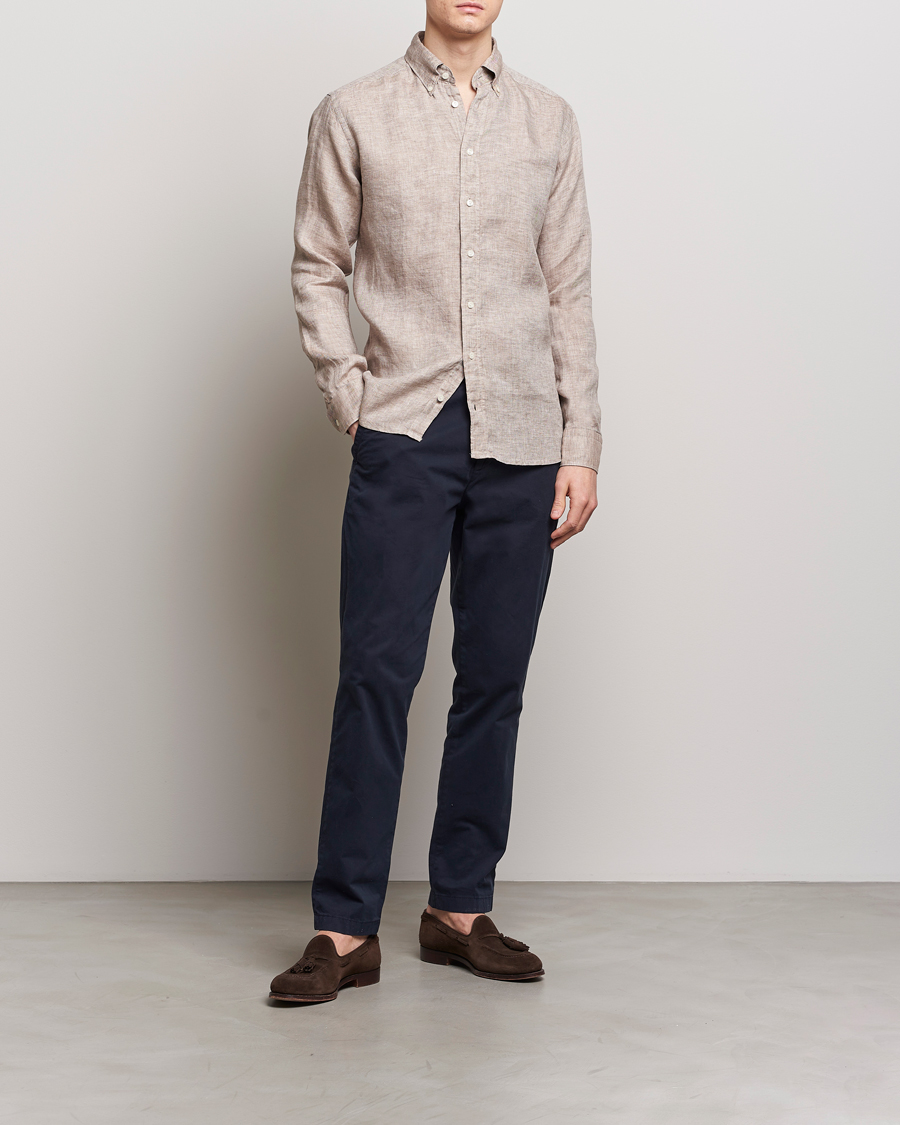 Herren | Hemden | Eton | Slim Fit Linen Button Down Shirt Brown