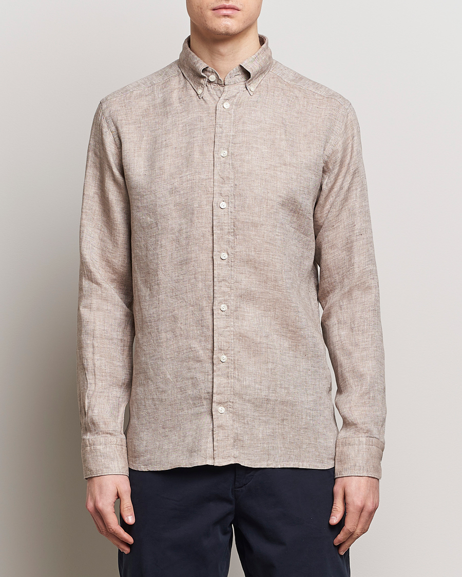 Herren | Eton | Eton | Slim Fit Linen Button Down Shirt Brown