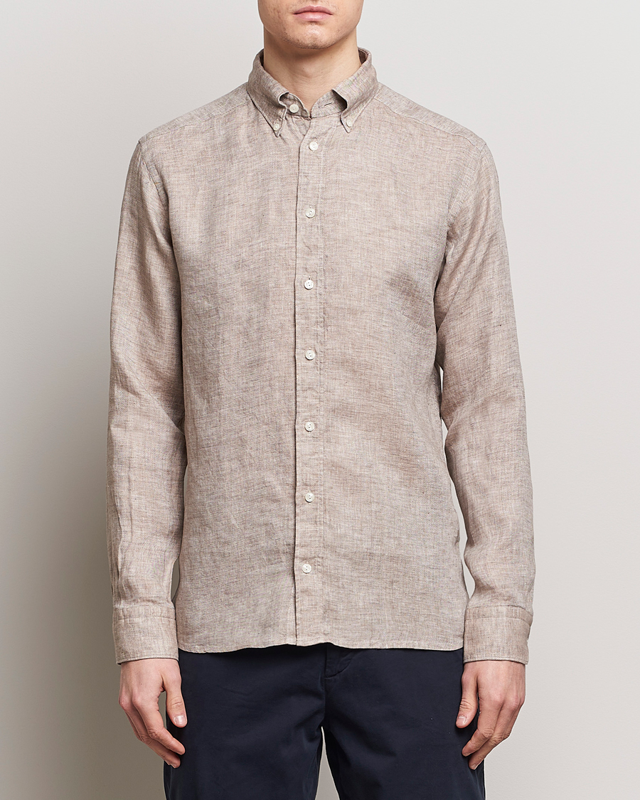 Herren | Freizeithemden | Eton | Slim Fit Linen Button Down Shirt Brown