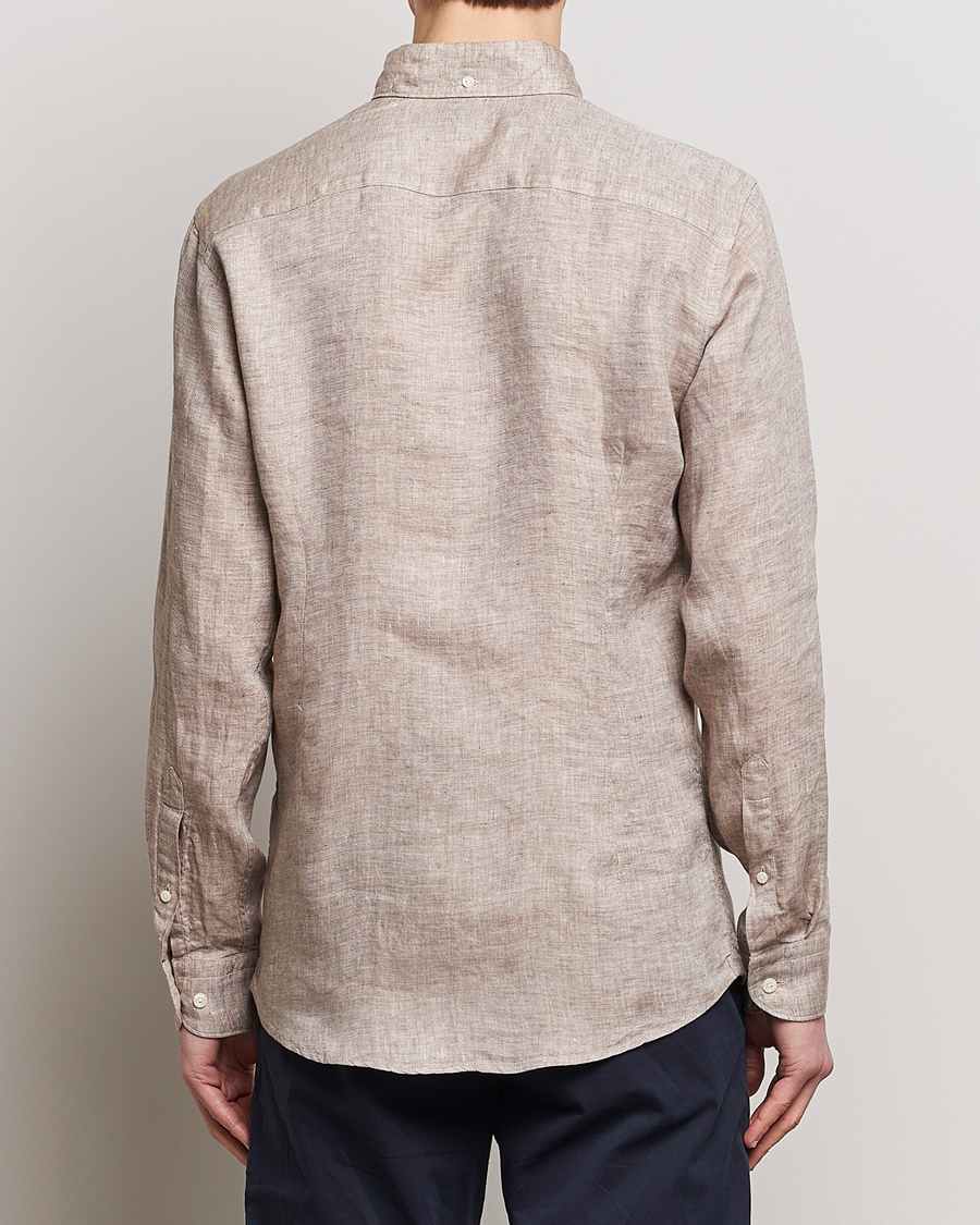 Herren | Hemden | Eton | Slim Fit Linen Button Down Shirt Brown