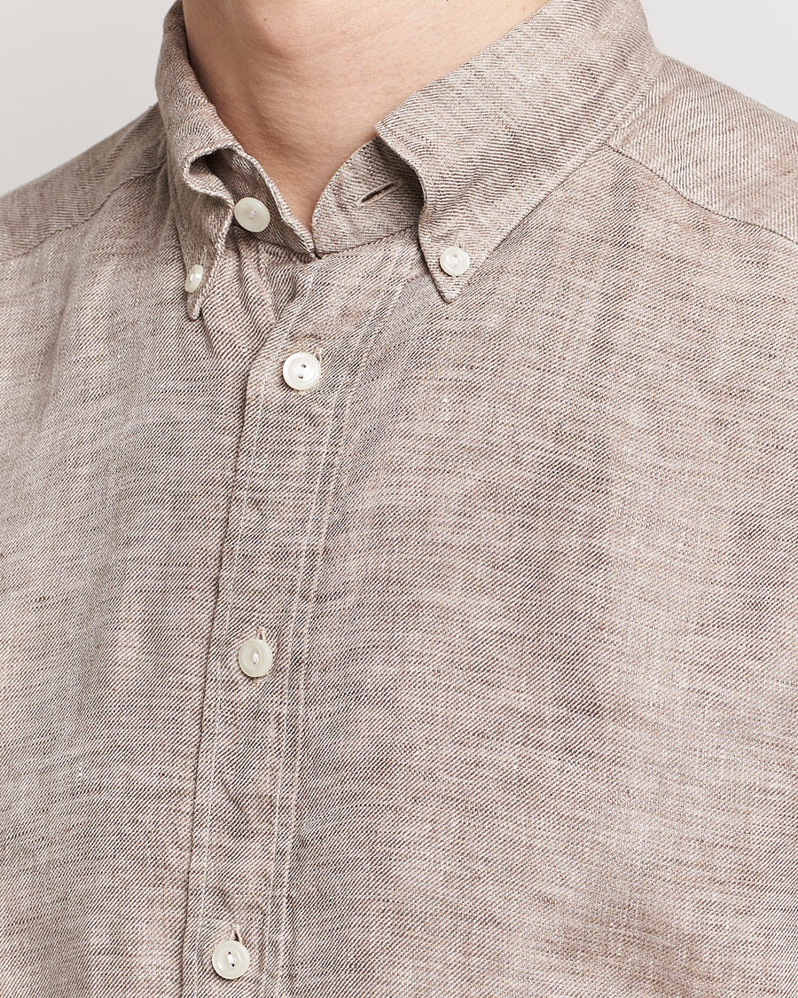 Herren | Hemden | Eton | Slim Fit Linen Button Down Shirt Brown