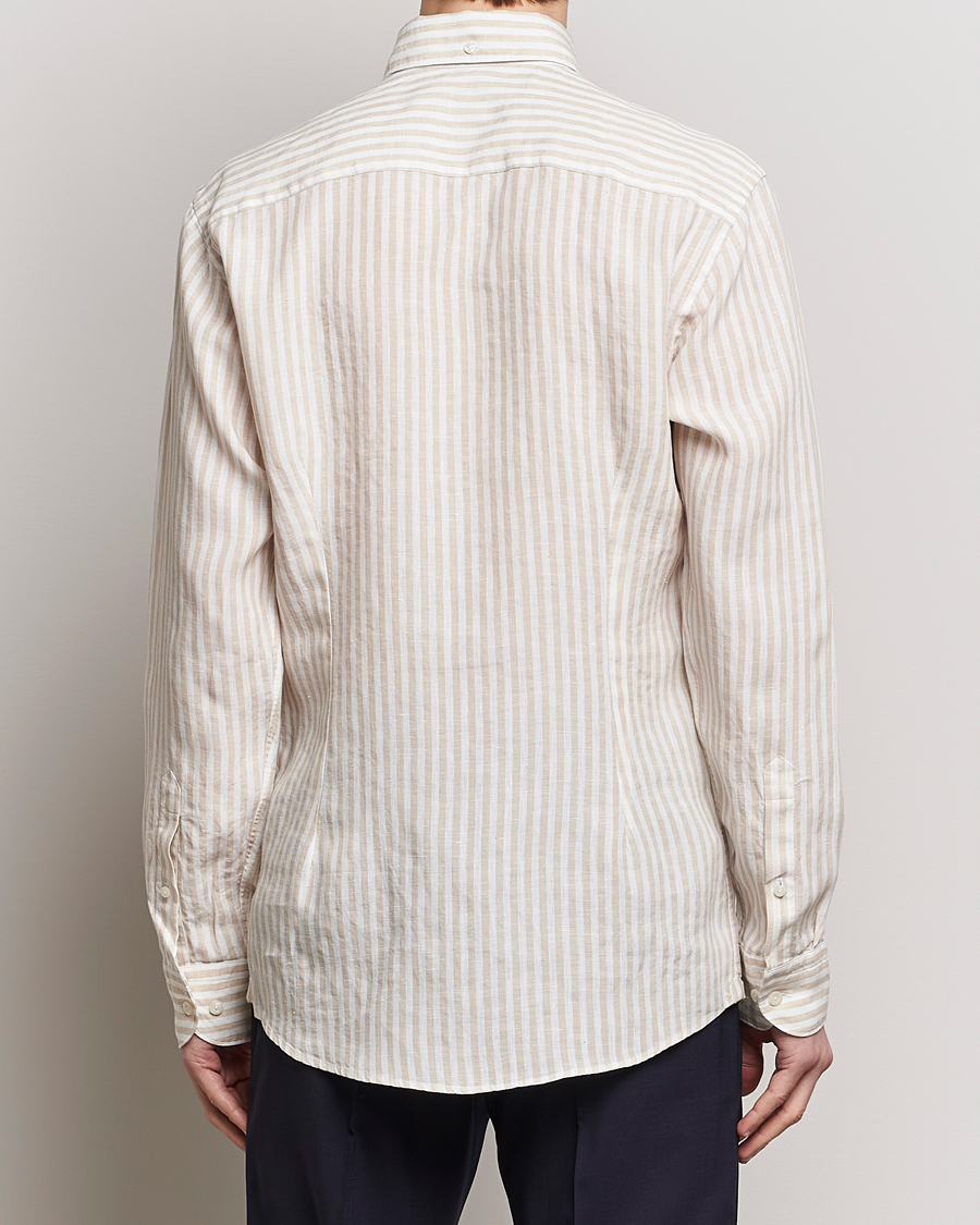 Herren | Hemden | Eton | Slim Fit Striped Linen Shirt Beige/White