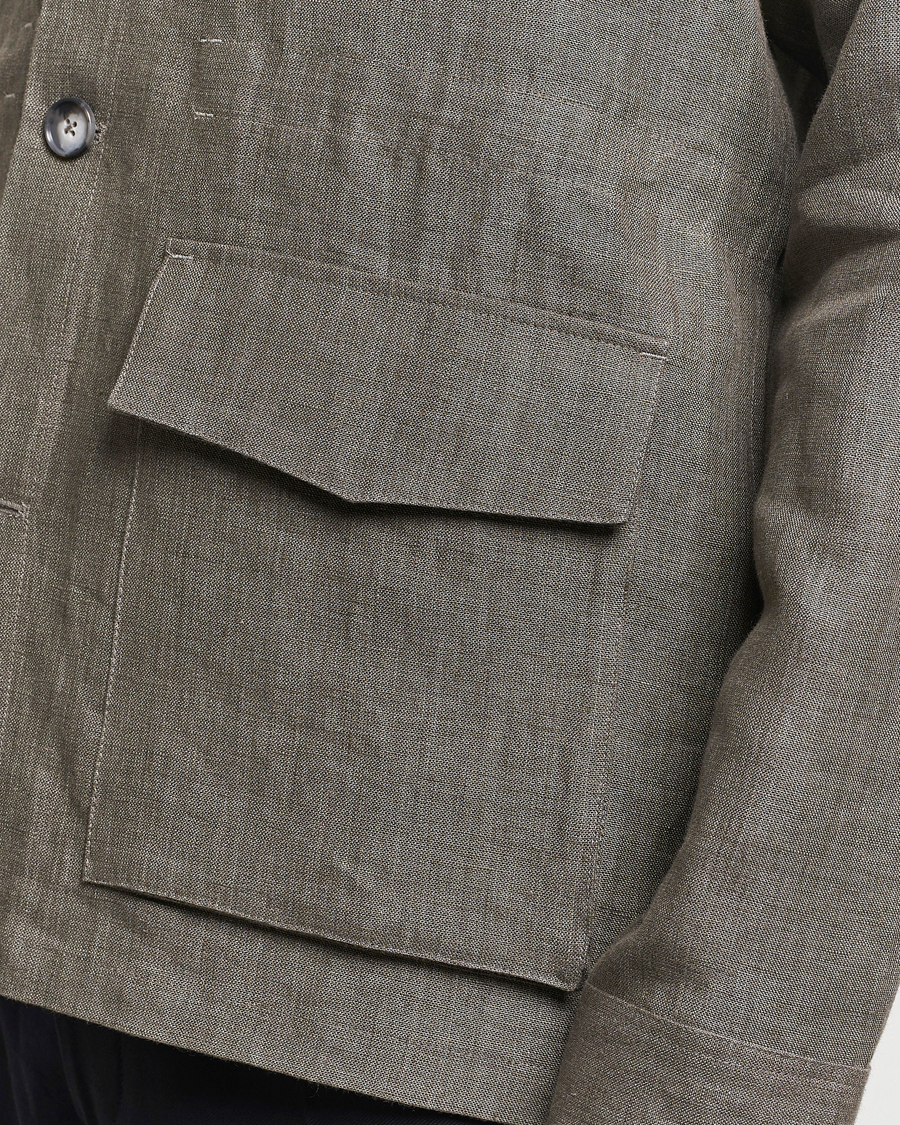 Herren | Jacken | Eton | Heavy Linen Drawstring Field Jacket Dark Green