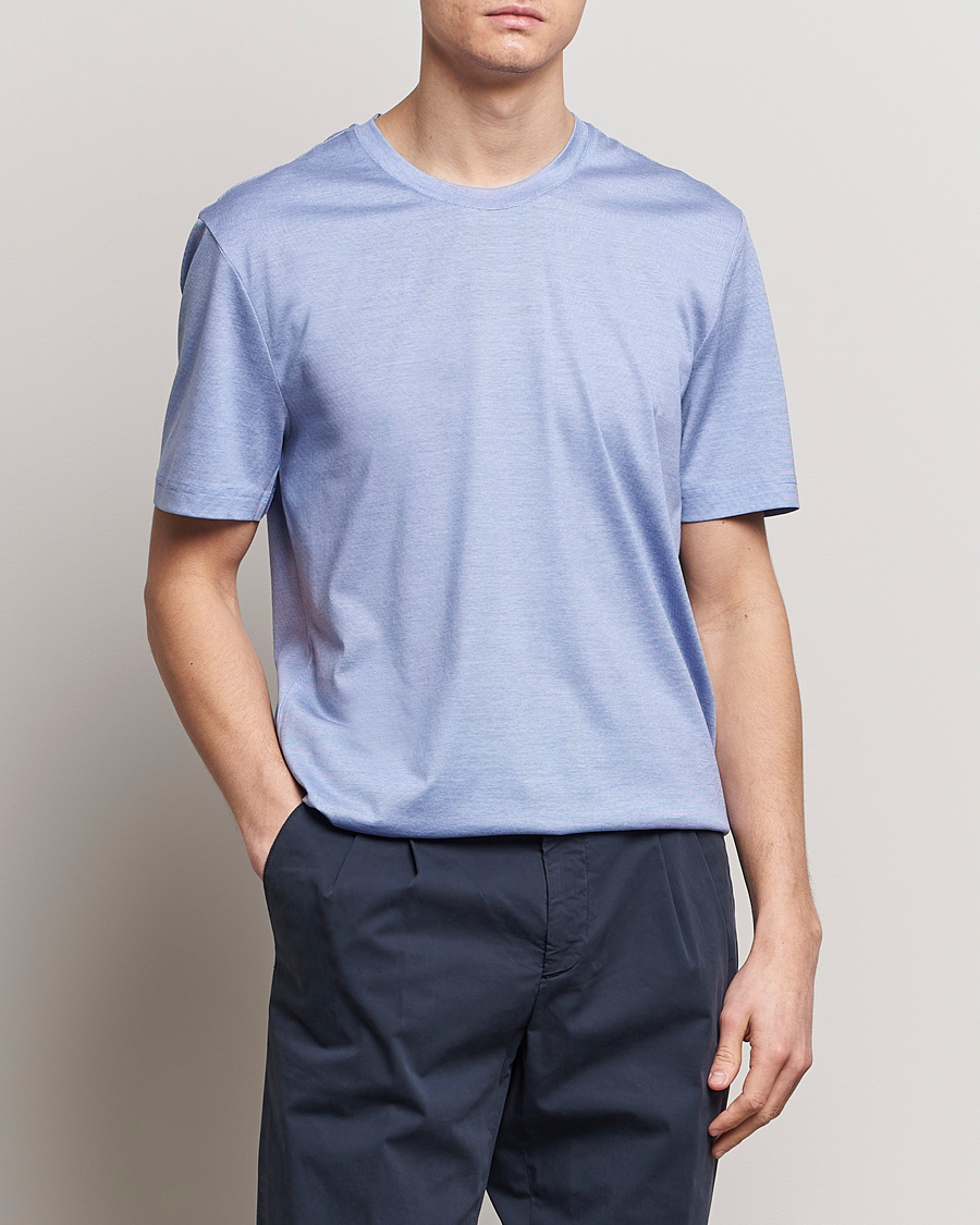 Herren | T-Shirts | Eton | Mercerized Jersey Crew Neck T-Shirt Mid Blue