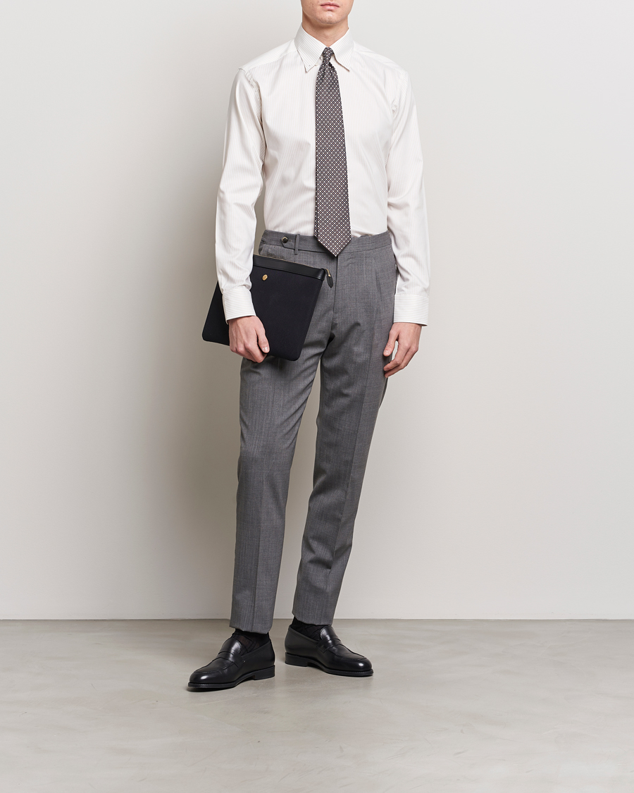 Herren | Hemden | Eton | Slim Fit Bengal Striped Oxford Shirt Beige/White