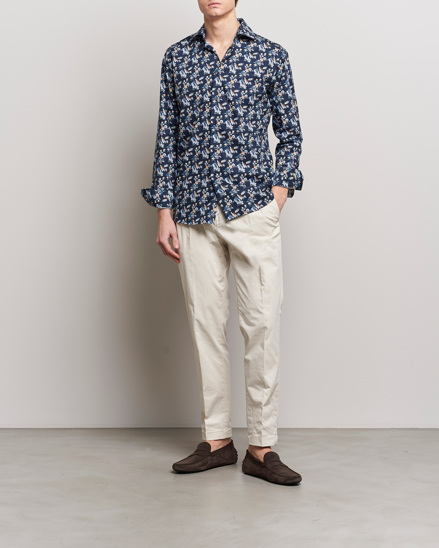 Herren | Formelle Hemden | Eton | Slim Fit Twill Printed Flower Shirt Navy Blue