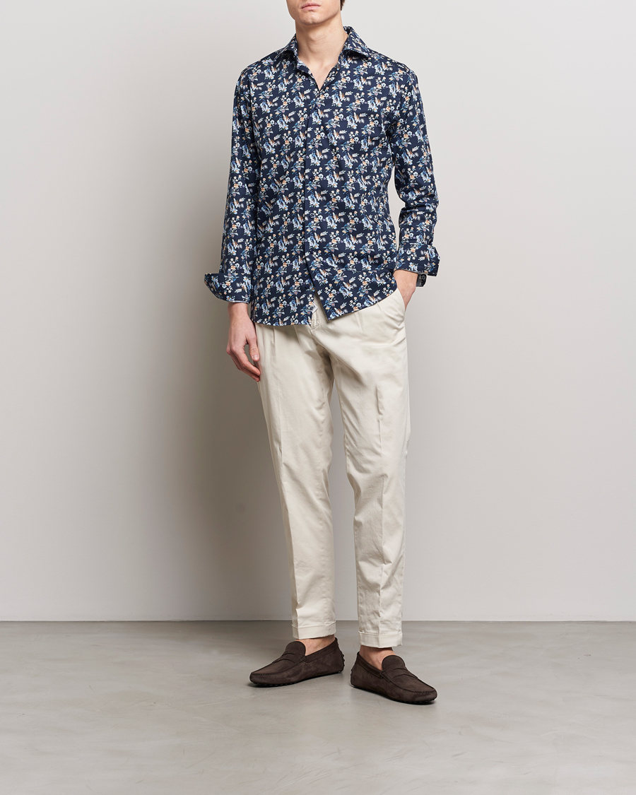 Herr | Eton | Eton | Slim Fit Twill Printed Flower Shirt Navy Blue