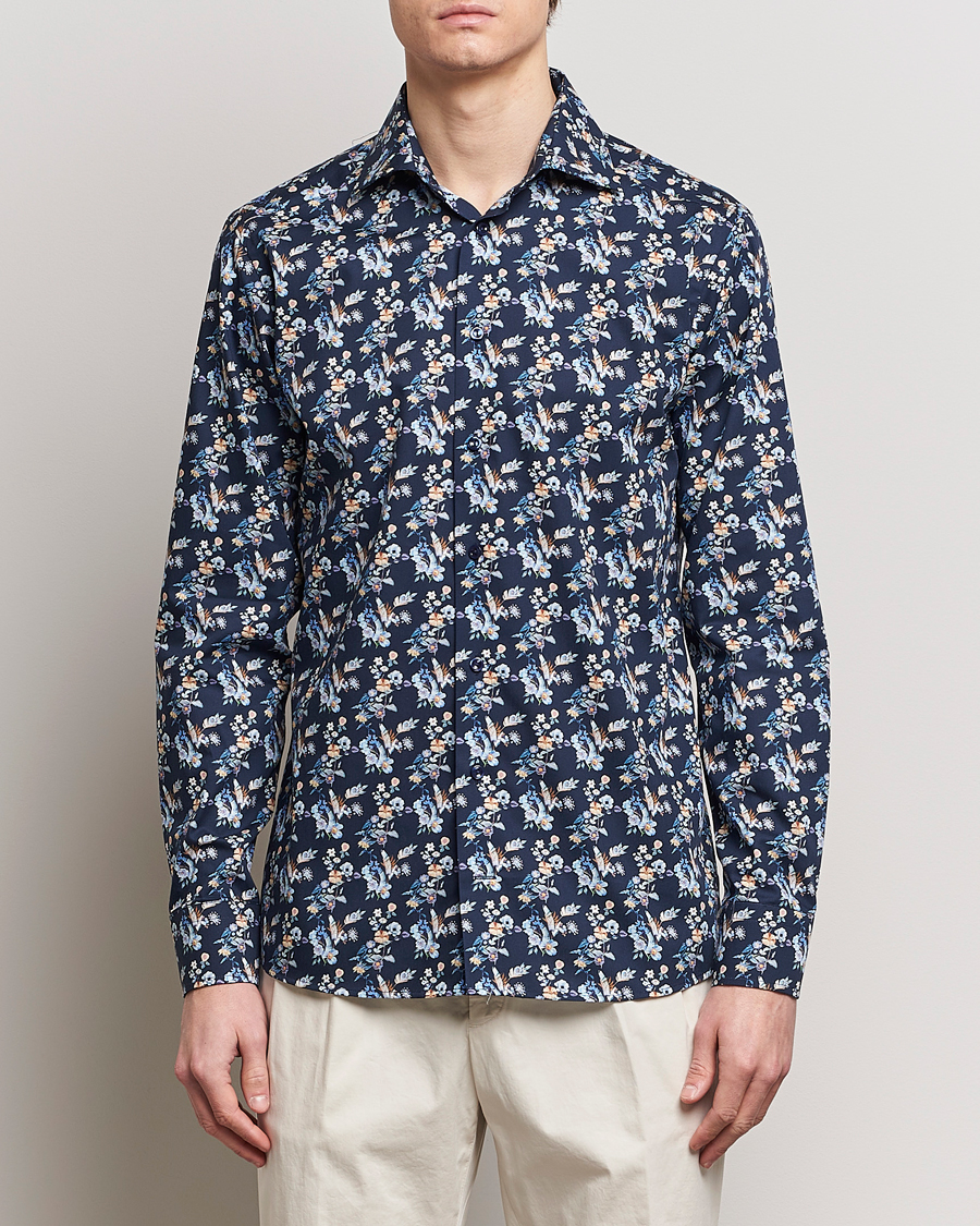 Herren | Hemden | Eton | Slim Fit Twill Printed Flower Shirt Navy Blue