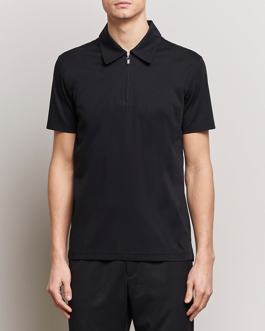 Herren | Kleidung | Tiger of Sweden | Laron Mercerized Cotton Half Zip Polo Black