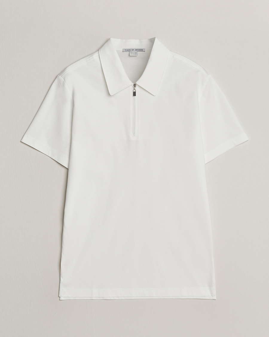 Herren | Poloshirts | Tiger of Sweden | Laron Mercerized Cotton Half Zip Polo Summer Snow