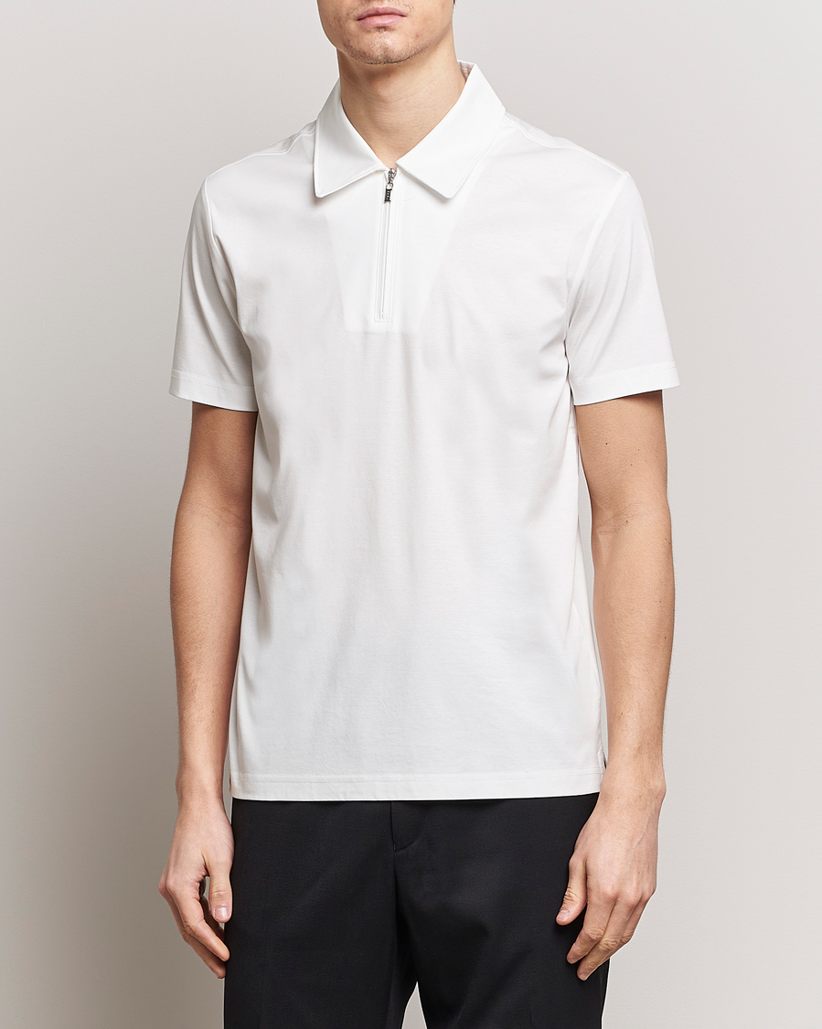 Herren | Poloshirts | Tiger of Sweden | Laron Mercerized Cotton Half Zip Polo Summer Snow
