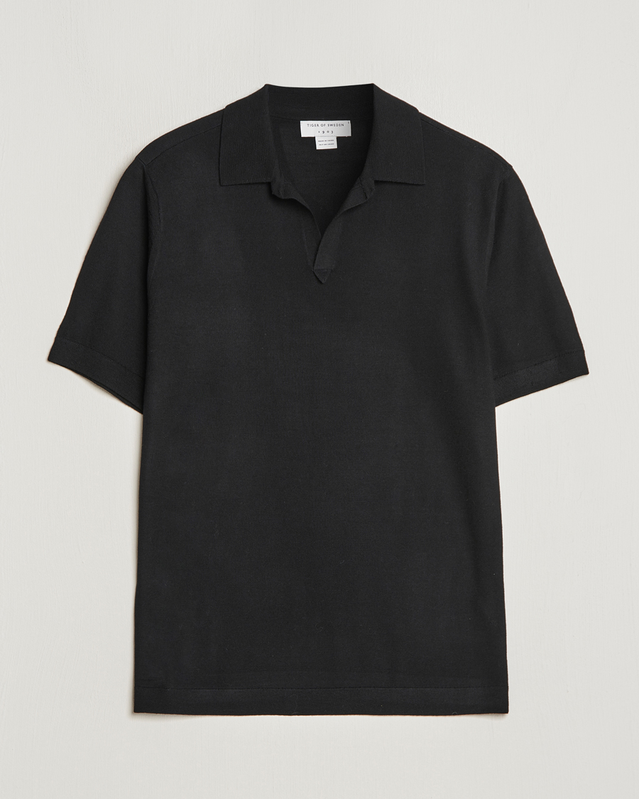 Herren | Poloshirts | Tiger of Sweden | Beker Knitted Merino Open Collar Polo Black