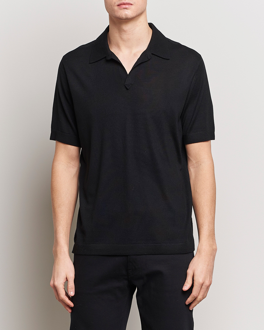 Men |  | Tiger of Sweden | Beker Knitted Merino Open Collar Polo Black