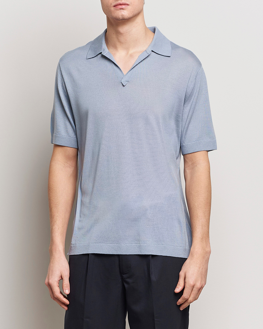 Herren | Poloshirt | Tiger of Sweden | Beker Knitted Merino Open Collar Polo Polar Blue