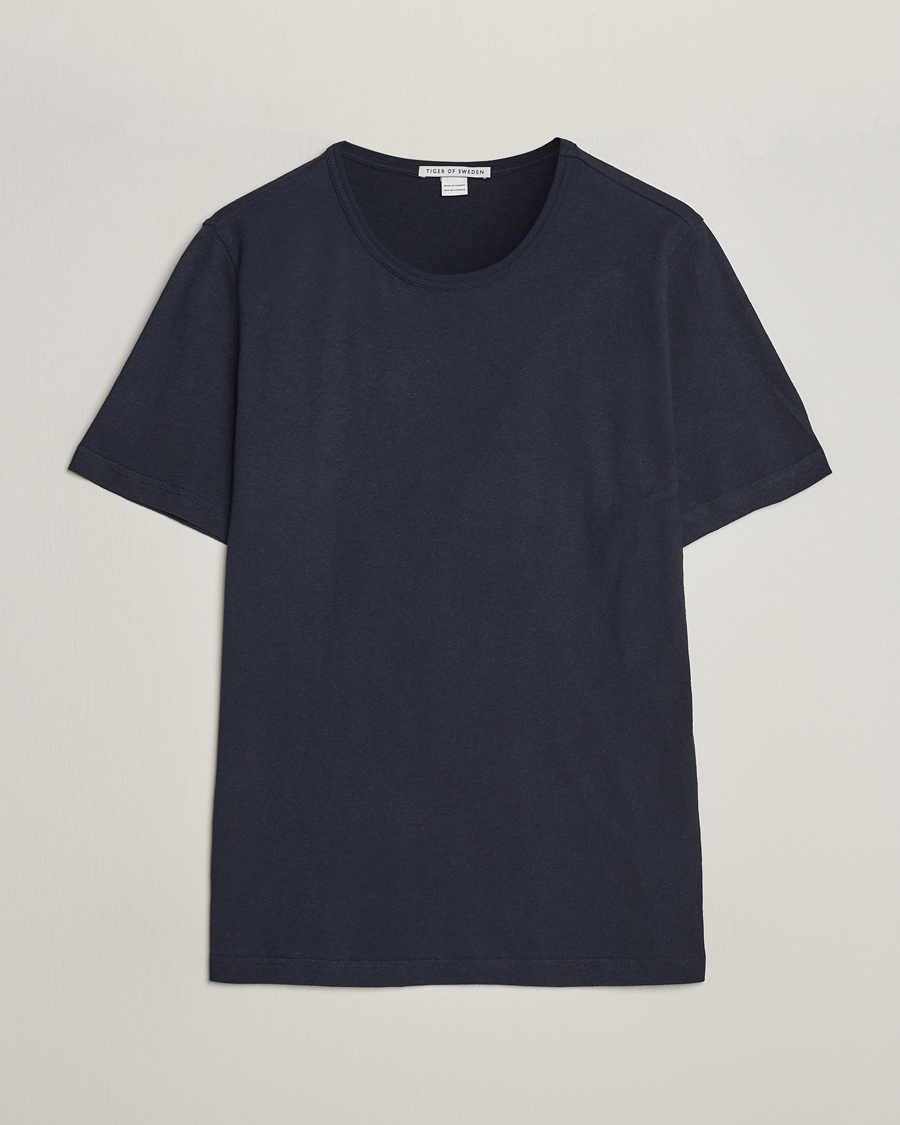 Herren | T-Shirts | Tiger of Sweden | Olaf Cotton/Linen Crew Neck T-Shirt Light Ink