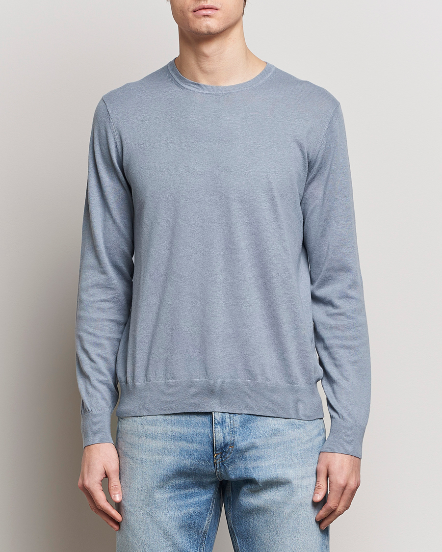 Herren | Rundausschnitt | Tiger of Sweden | Michas Cotton/Linen Knitted Sweater Polar Blue