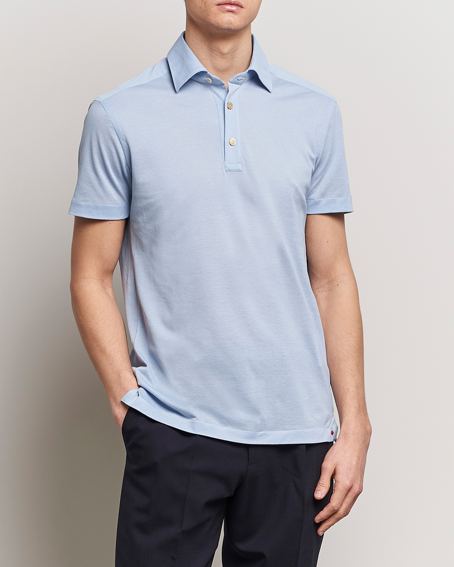 Herren | Quiet Luxury | Kiton | Short Sleeve Jersey Polo Light Blue