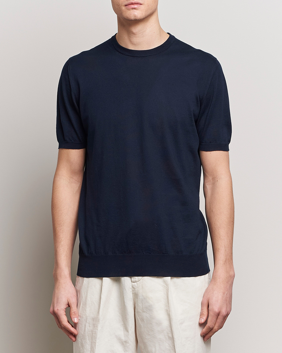 Herren | Kurzarm T-Shirt | Kiton | Sea Island Cotton Knit T-Shirt Navy