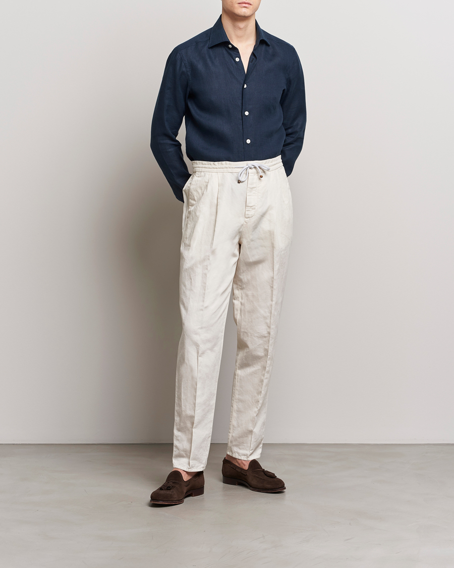 Herren | Hemden | Kiton | Linen Sport Shirt Navy