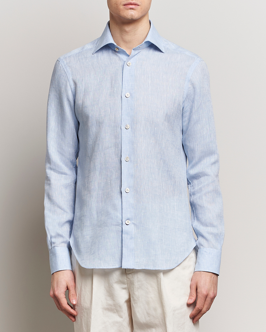 Herren | Hemden | Kiton | Linen Sport Shirt Light Blue