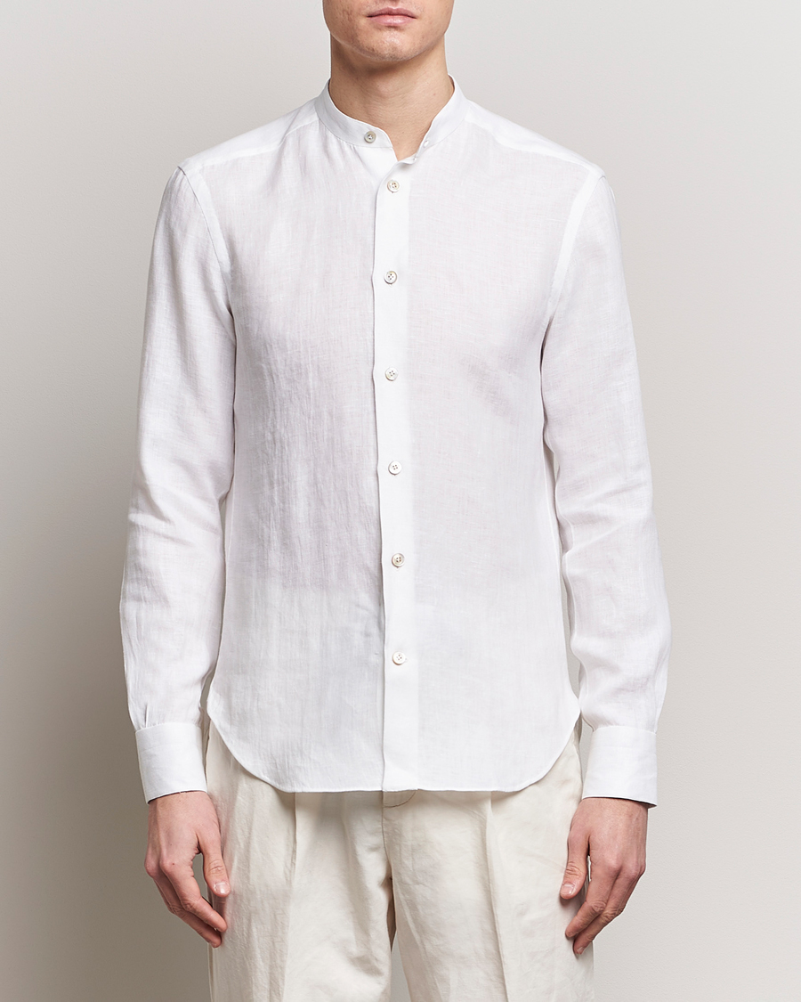 Herren | Leinenhemden | Kiton | Linen Guru Collar Shirt White