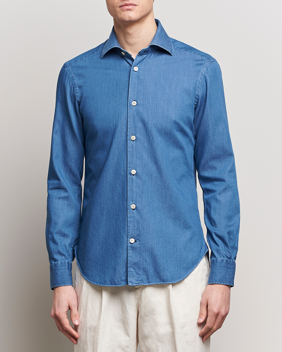 Herren | Italian Department | Kiton | Slim Fit Denim Shirt Light Indigo