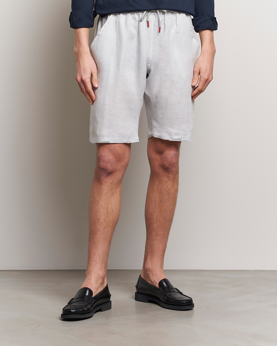 Herren | Neue Produktbilder | Kiton | Linen Drawstring Shorts Light Grey