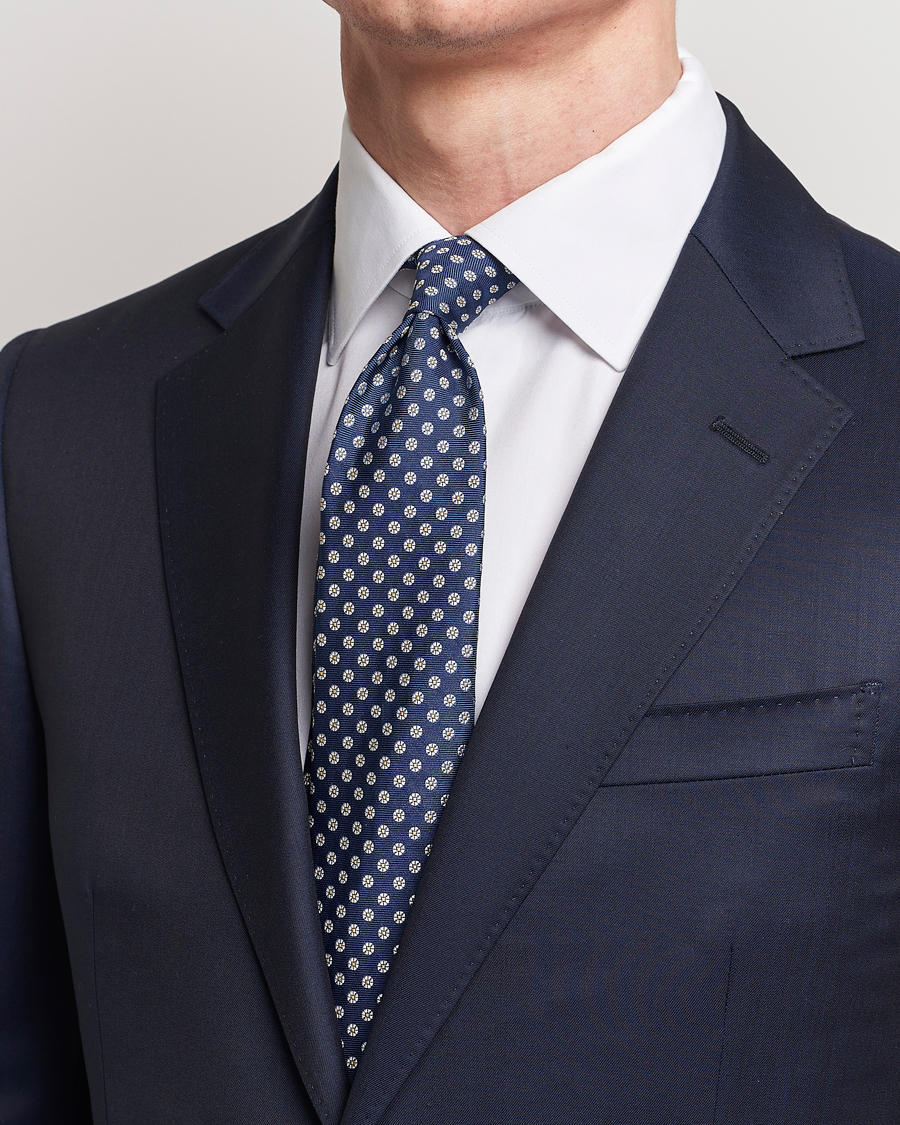 Herren | Kiton Micro Flower Silk Tie Navy | Kiton | Micro Flower Silk Tie Navy