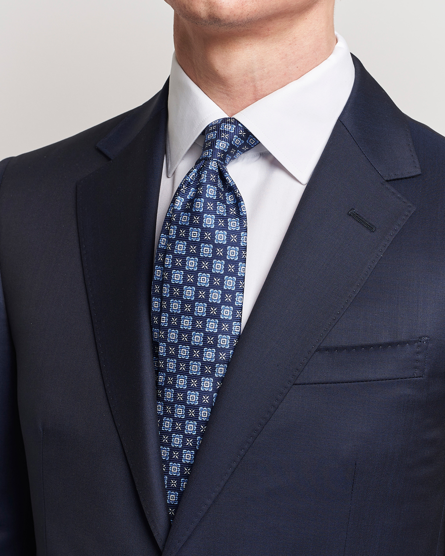 Herren | Italian Department | Kiton | Printed Medallion Silk Tie Navy