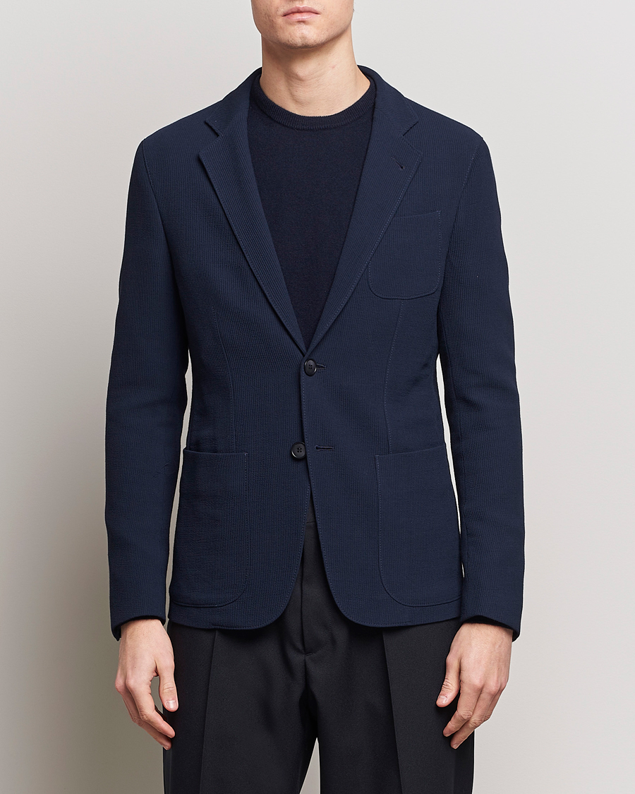 Herren | Giorgio Armani | Giorgio Armani | Single Breasted Rib Wool Blazer Navy