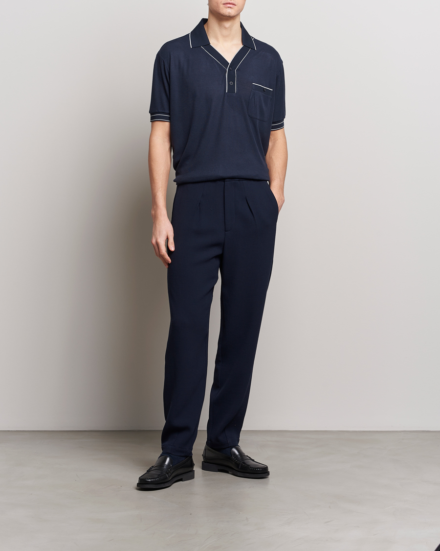 Herren | Hosen | Giorgio Armani | Pleated Rib Wool Trousers Navy