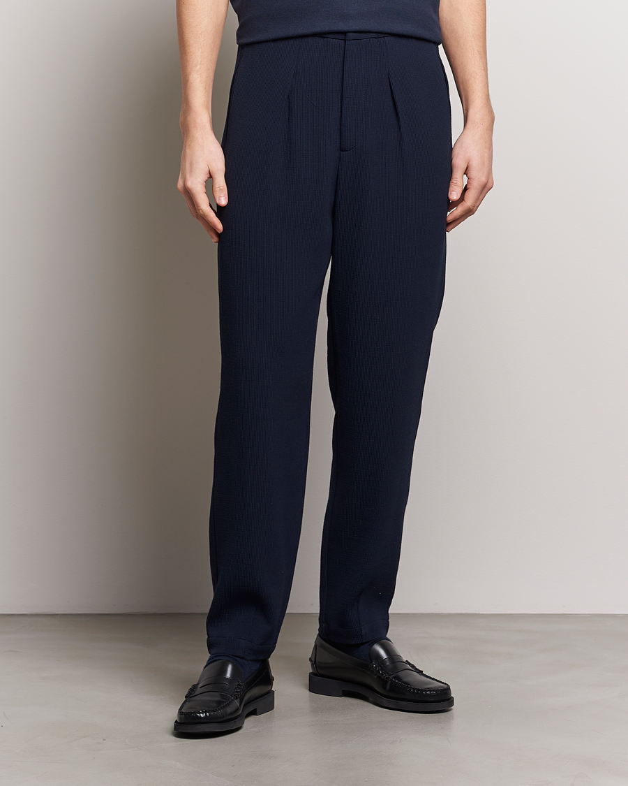 Men |  | Giorgio Armani | Pleated Rib Wool Trousers Navy