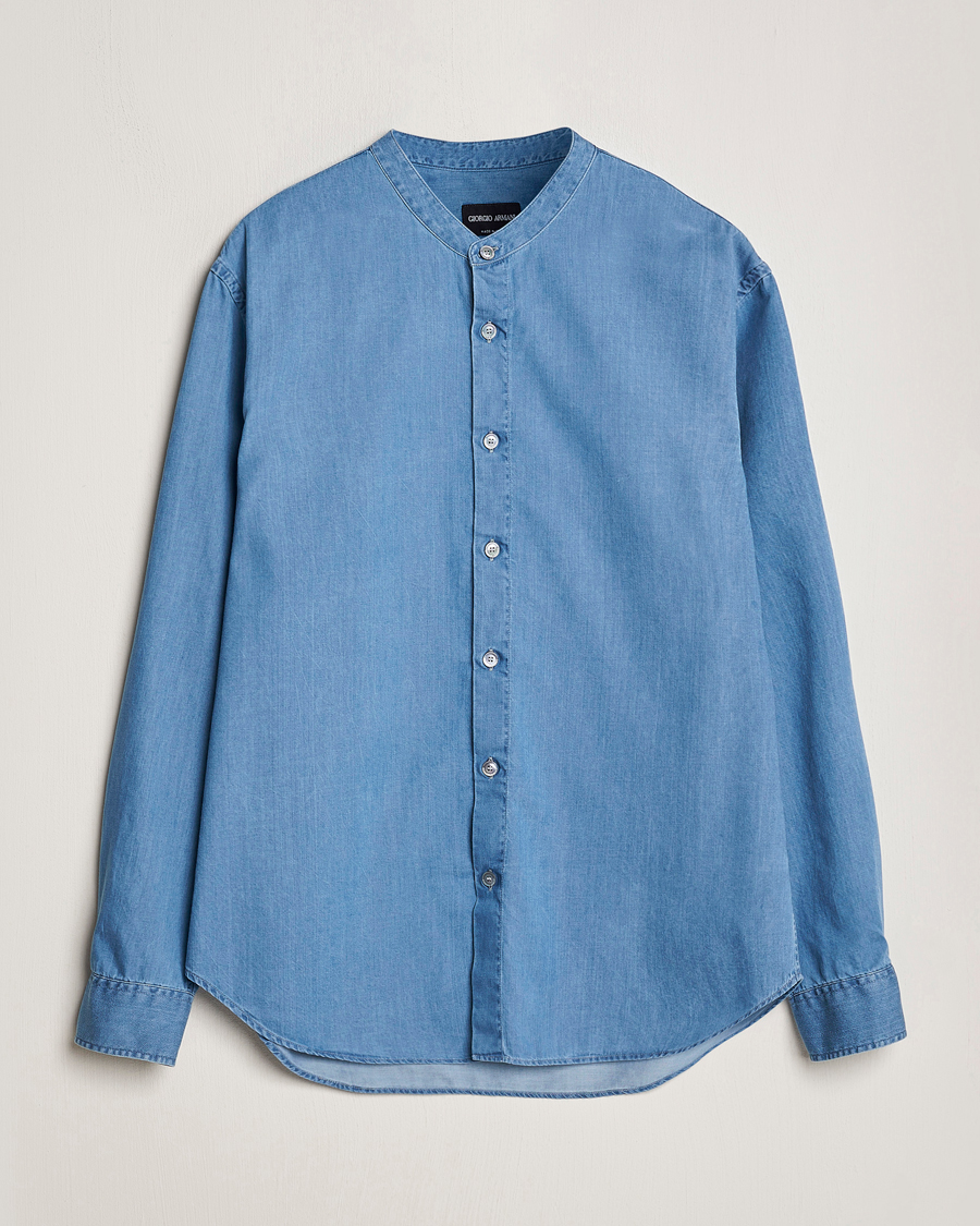 Herren | Hemden | Giorgio Armani | Slim Fit Denim Guru Collar Shirt Light Indigo