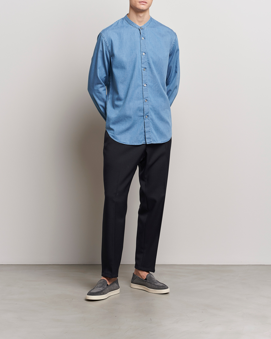 Herren | Hemden | Giorgio Armani | Slim Fit Denim Guru Collar Shirt Light Indigo