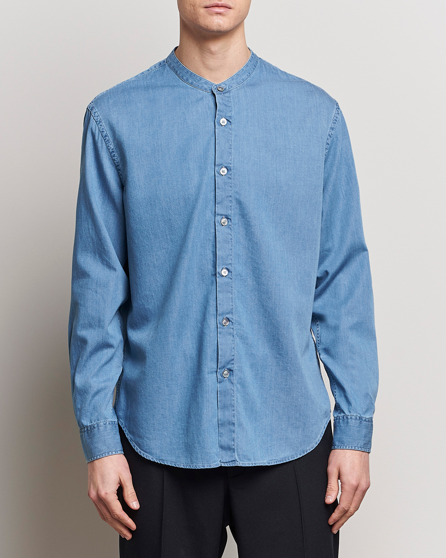 Herr |  | Giorgio Armani | Slim Fit Denim Guru Collar Shirt Light Indigo