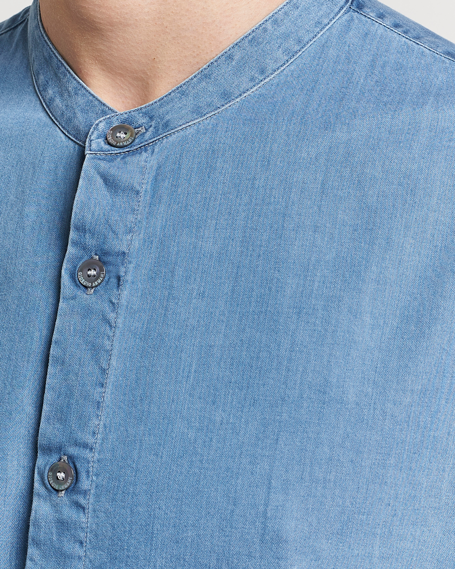 Herren | Hemden | Giorgio Armani | Slim Fit Denim Guru Collar Shirt Light Indigo