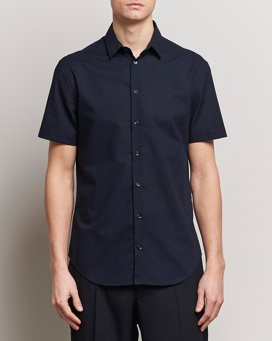 Herren | Italian Department | Giorgio Armani | Short Sleeve Seersucker Shirt Navy