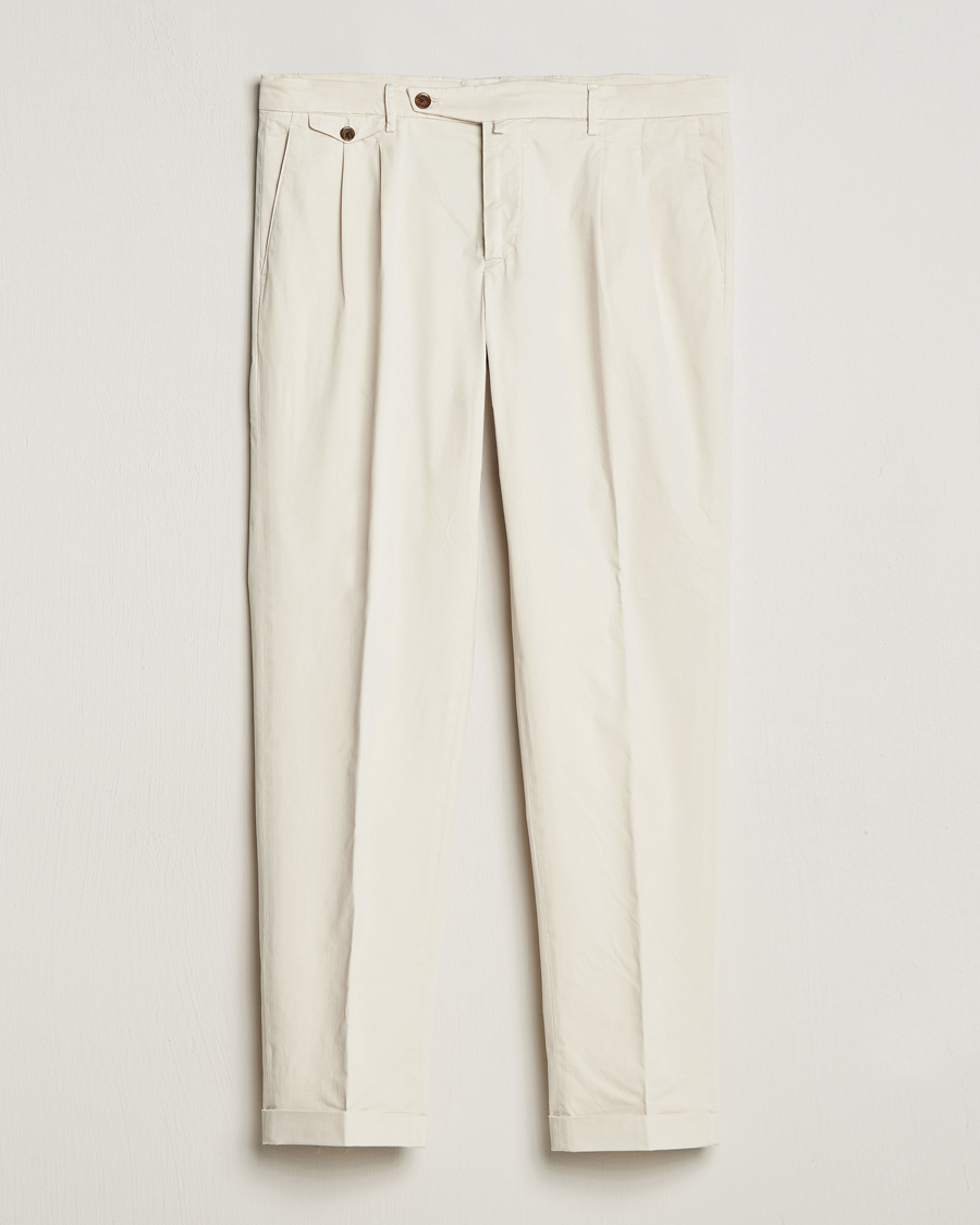 Herren | Hosen | Briglia 1949 | Easy Fit Pleated Cotton Stretch Chino Cream