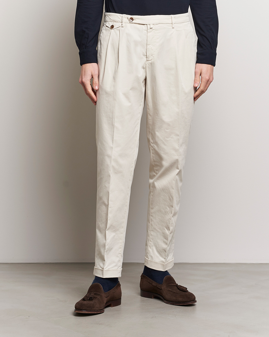 Herren | Italian Department | Briglia 1949 | Easy Fit Pleated Cotton Stretch Chino Cream