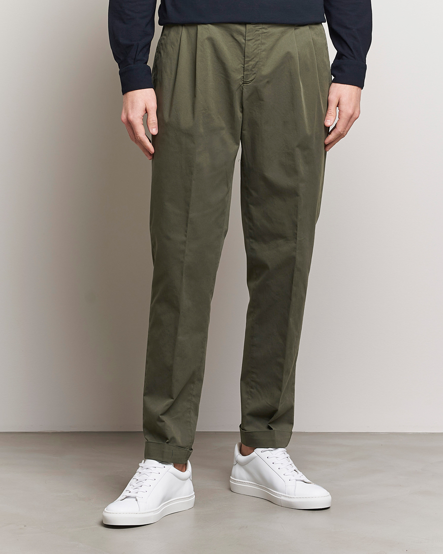 Men |  | Briglia 1949 | Easy Fit Pleated Cotton Stretch Chino Olive