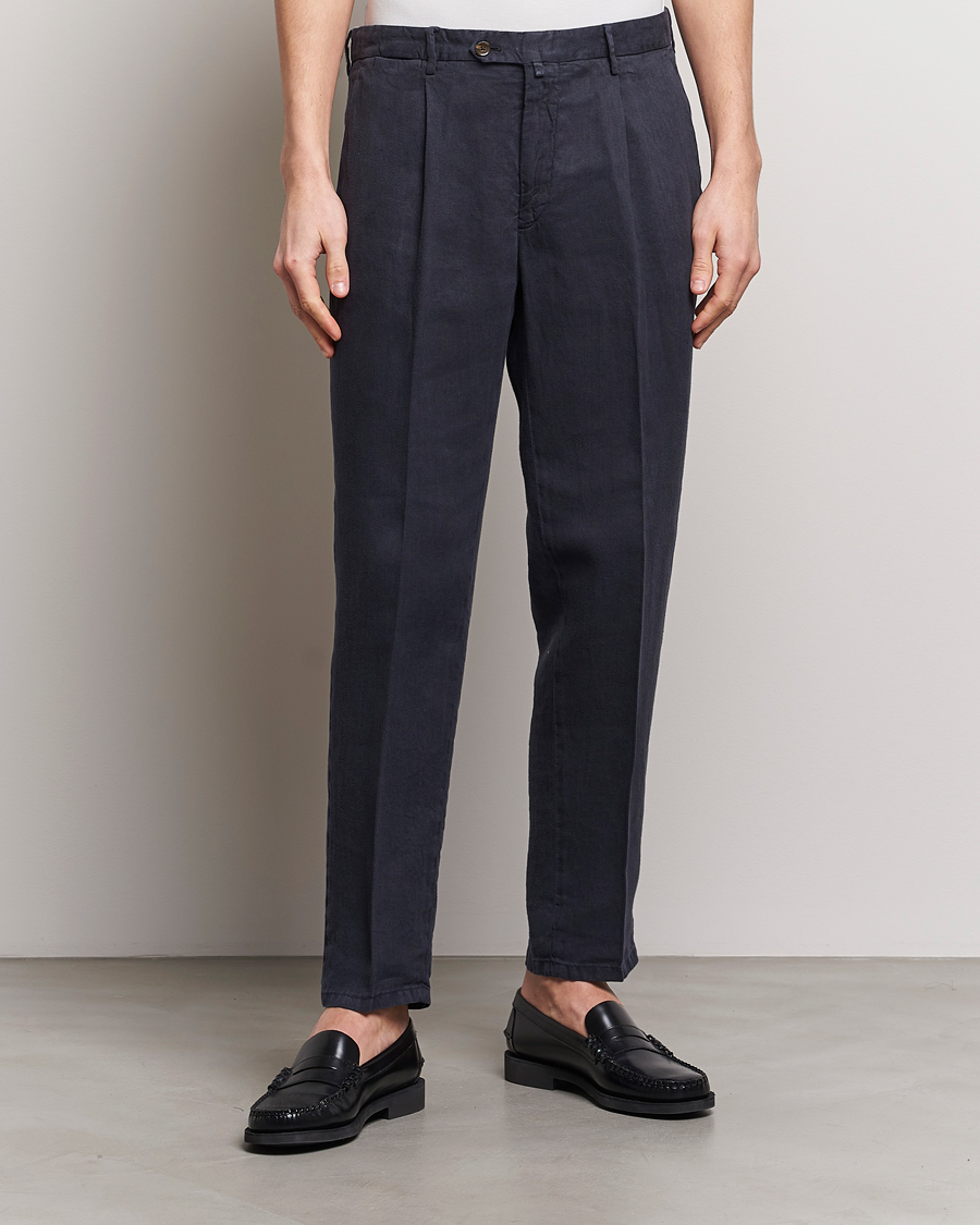 Herren | The Linen Lifestyle | Briglia 1949 | Pleated Linen Trousers Navy