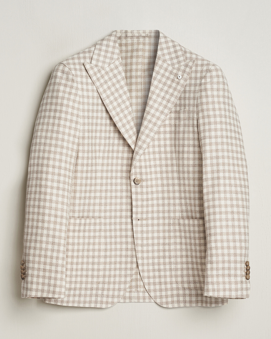 Herren | Sakkos | L.B.M. 1911 | Checked Cotton Peak Lapel Blazer Beige
