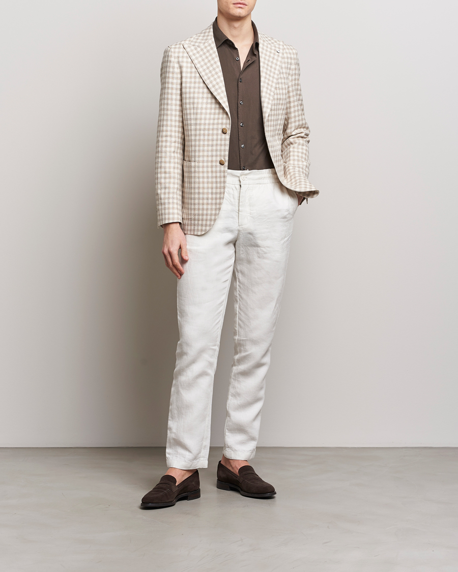 Herren | Sakkos | L.B.M. 1911 | Checked Cotton Peak Lapel Blazer Beige