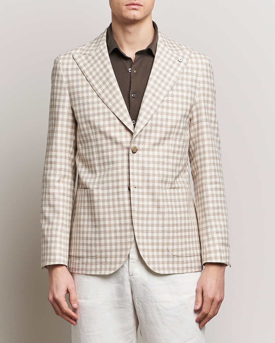 Herren | Sakkos | L.B.M. 1911 | Checked Cotton Peak Lapel Blazer Beige