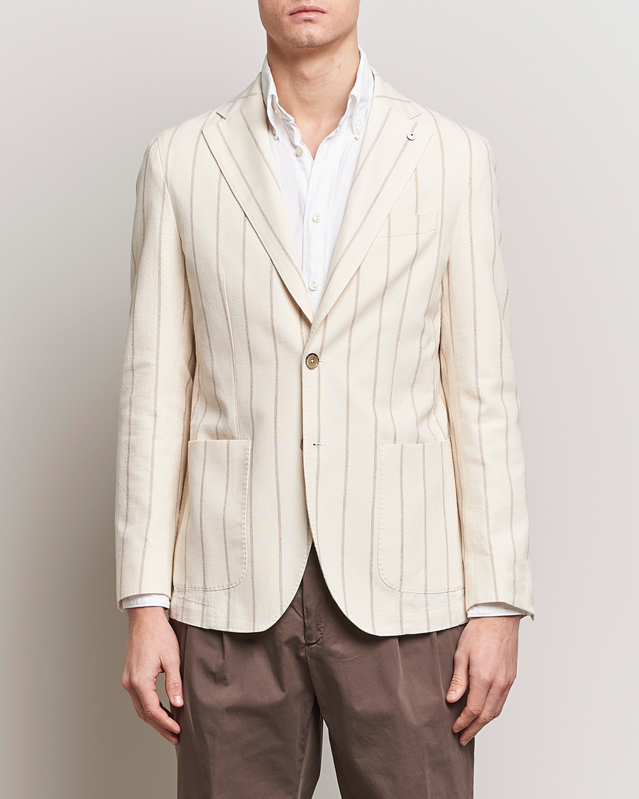 Herren | Baumwollsakko | L.B.M. 1911 | Striped Cotton Blazer Beige