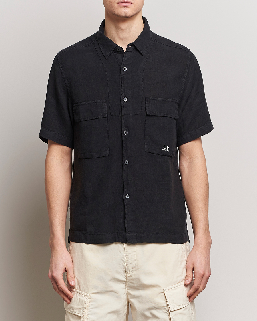 Herren | Hemden | C.P. Company | Short Sleeve Linen Shirt Black