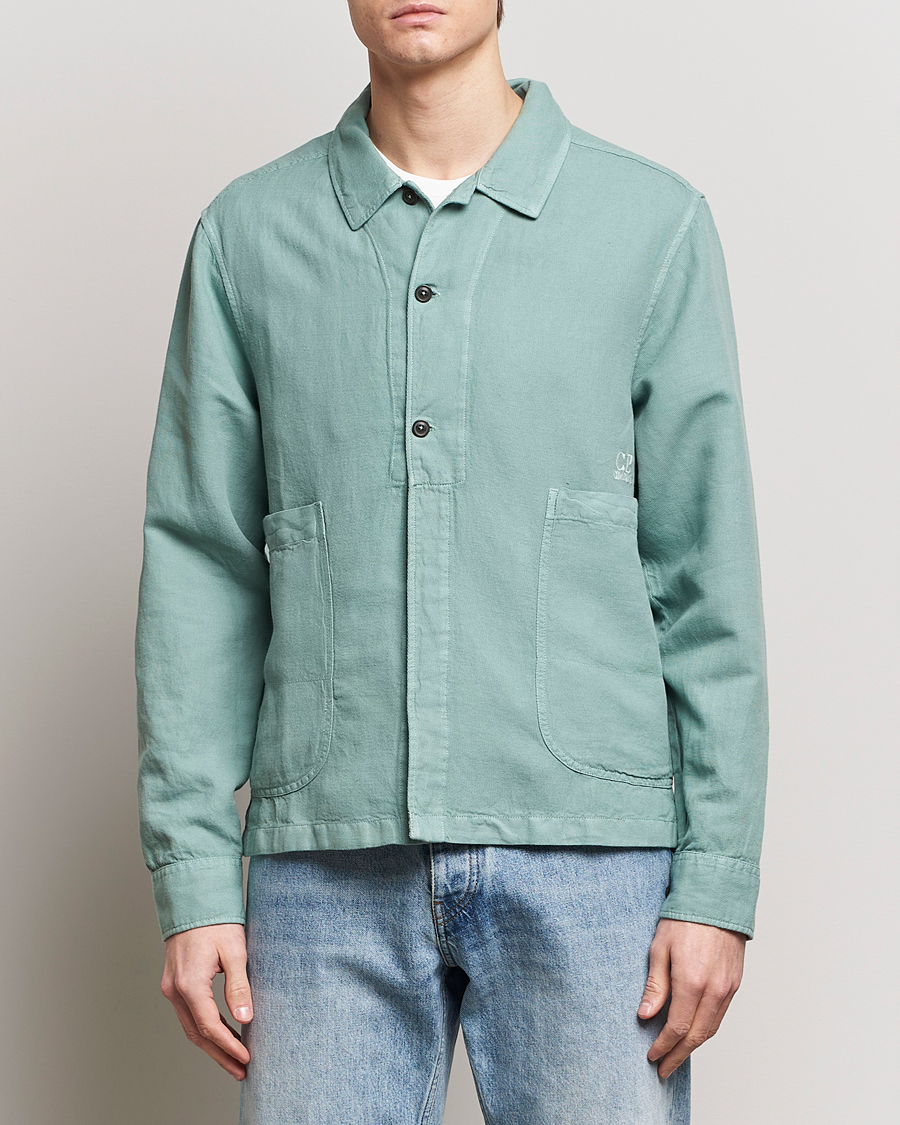 Herren | Freizeithemden | C.P. Company | Broken Linen/Cotton Overshirt Light Green