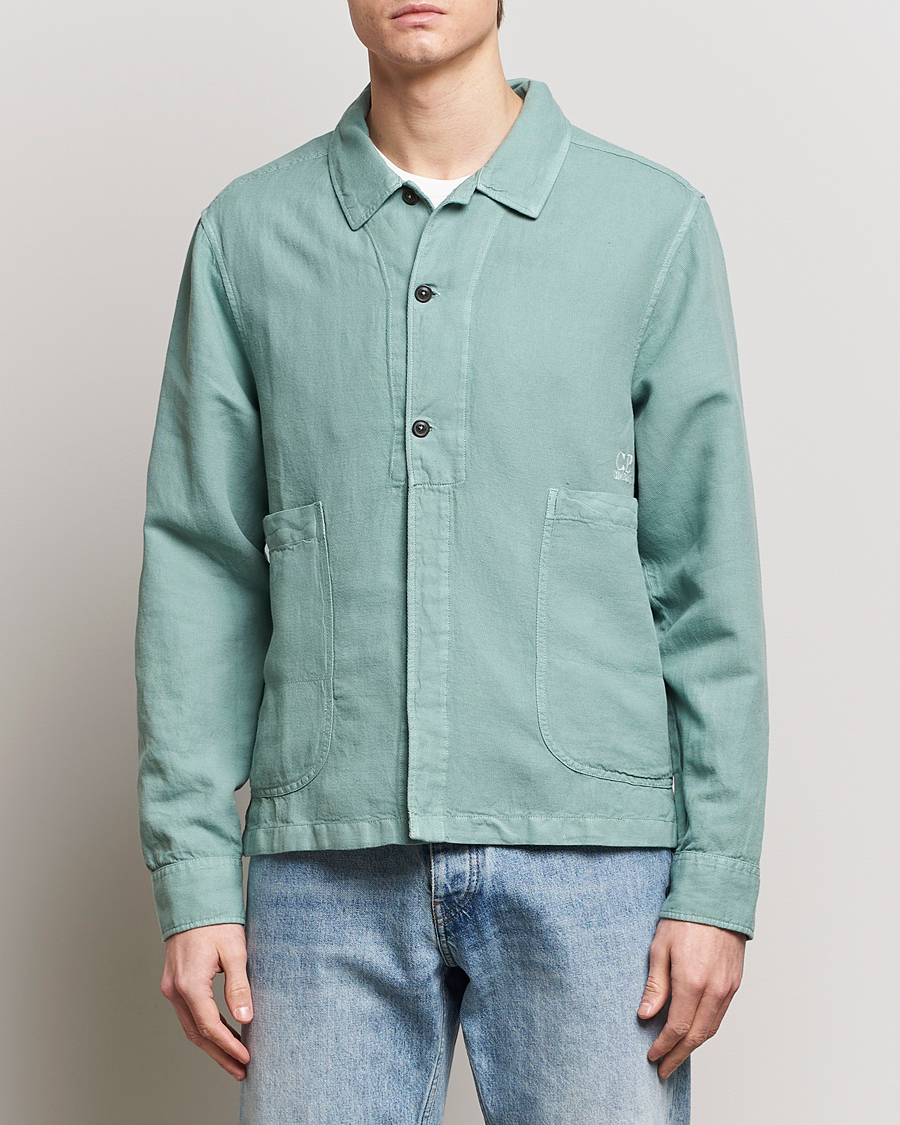 Herren | An overshirt occasion | C.P. Company | Broken Linen/Cotton Overshirt Light Green