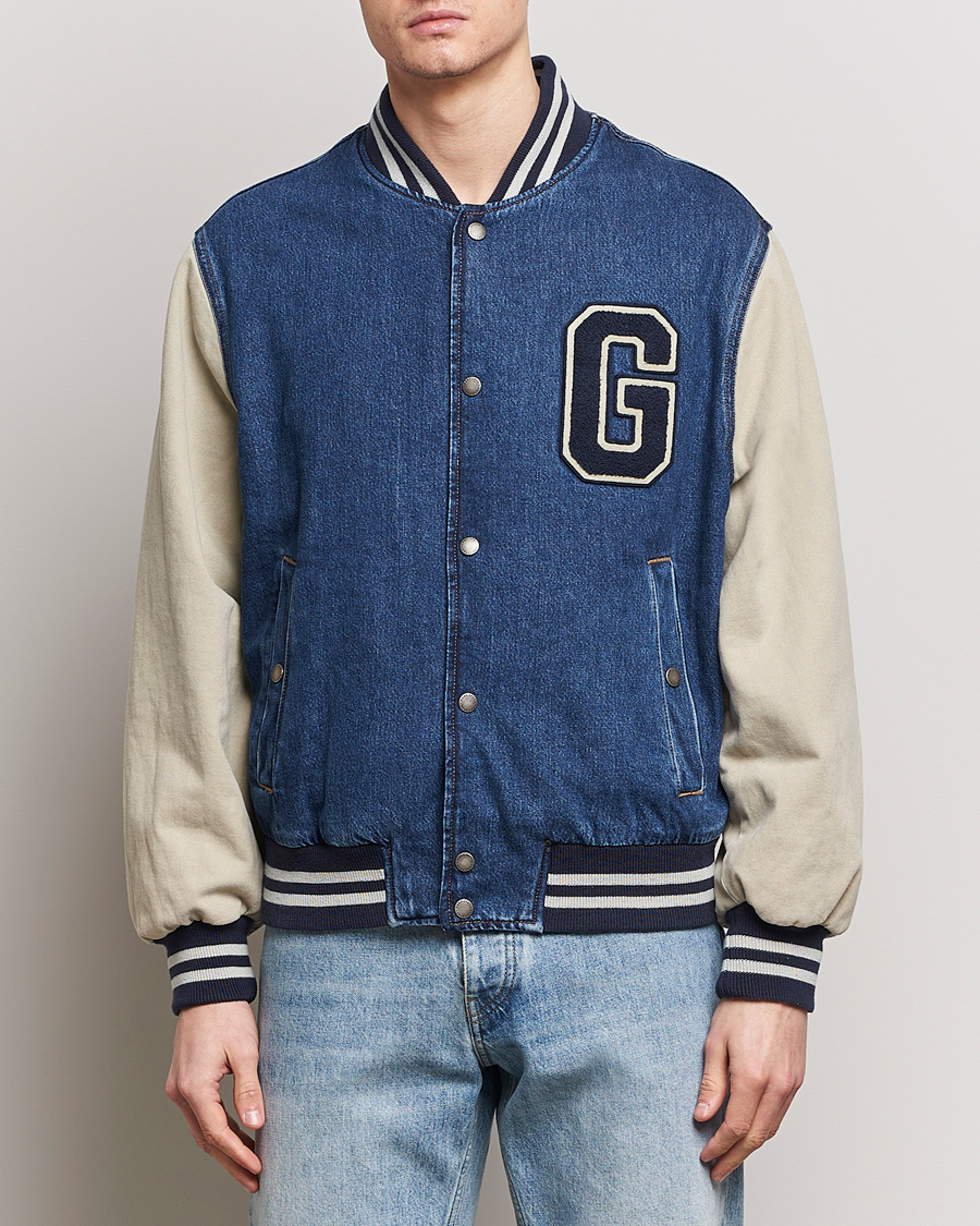 Herren | Sale kleidung | GANT | Denim Varsity Jacket Dark Blue Worn In